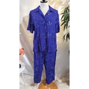 Caribou Vtg Sequin Embroidered Gauzy 2 Piece Outfit Womens Size L Beach Resort